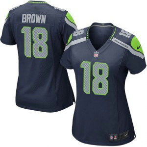 Nike Seahawks 18 Jaron Brown Blue Women Jersey