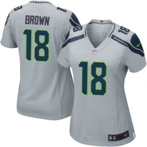 Nike Seahawks 18 Jaron Brown Gray Women Jersey