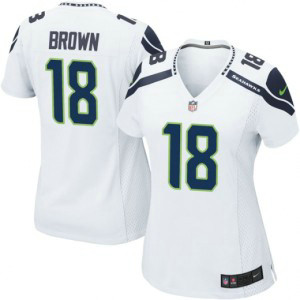 Nike Seahawks 18 Jaron Brown White Women Jersey