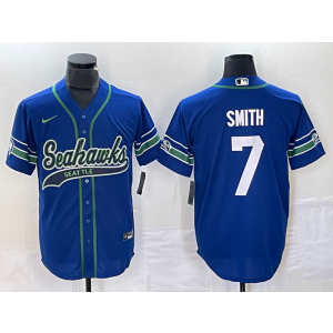 Nike Seahawks 7 Geno Smith Blue Baseball Vapor Limited Men Jersey