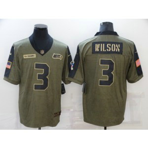 Nike Seattle Seahawks 3 Russell Wilson 2021 Olive Salute To Service Limited Men Jersey