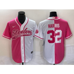 Nike Steelers 32 Franco Harris White Pink Split Baseball Vapor Limited Men Jersey Nike Steelers 32 Franco Harris White Pink Split Baseball Vapor Limited Men Jersey
