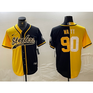 Nike Steelers 90 T.J. Watt Yellow Black Split Vapor Baseball Limited Men Jersey