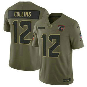Nike Texans 12 Nico Collins Olive 2025 Salute to Service F.U.S.E. Vapor Limited Men Jersey