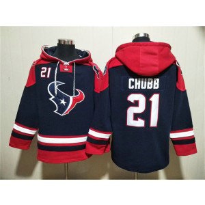 Nike Texans 21 Nick Chubb Navy Ageless Must-Have Lace-Up Pullover Hoodie