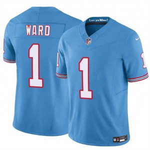 Nike Titans 1 Cameron Ward Blue Throwback 2025 Draft F.U.S.E. Vapor Limited Men Jersey