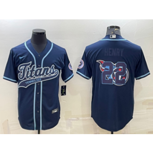 Nike Titans 22 Derrick Henry Navy Team Big Logo With Patch Vapor Baseball Limited Men Jersey