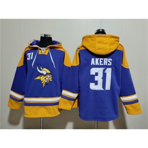 Nike Vikings 31 Cam Akers Purple Yellow Ageless Must-Have Lace-Up Pullover Hoodie