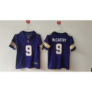Nike Vikings 9 J.J. McCarthy Purple Gold F.U.S.E. Vapor Limited Women Jersey(Run Small)