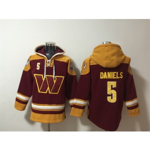 Nike Washington Commanders 5 Jayden Daniels Burgundy Ageless Must-Have Lace-Up Pullover Hoodie