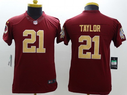 Nike Washington Redskins #21 Sean Taylor Red With Gold Limited Kids Jersey