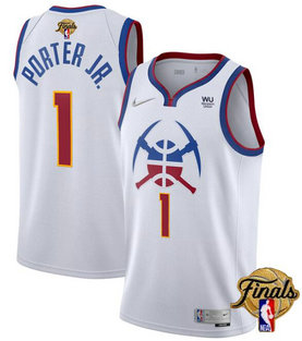 Nuggets 1 Michael Porter Jr. White Nike 2023 Finals Patch Earned Edition Swingman Jersey