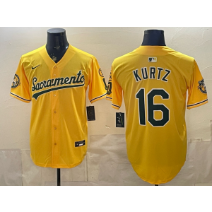 Oakland Athletics 16 Kurtz Alternate Gold Cool Base Men Jersey