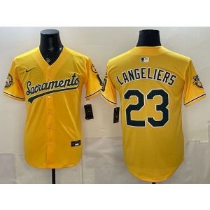 Oakland Athletics 23 Langeliers Alternate Gold Cool Base Men Jersey