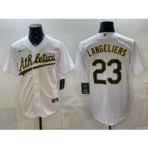 Oakland Athletics 23 Langeliers White Cool Base Men Jersey