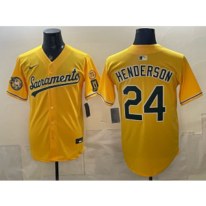 Oakland Athletics 24 Rickey Henderson Alternate Gold Cool Base Men Jersey