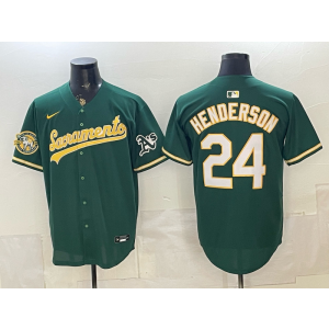 Oakland Athletics 24 Rickey Henderson Green Cool Base Men Jersey
