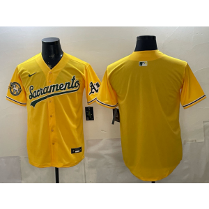 Oakland Athletics Blank Yellow Cool Base Men Jersey