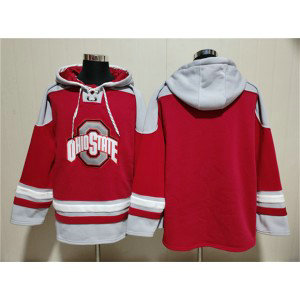 Ohio State Buckeyes Blank Red Gray Ageless Must-Have Lace-Up Pullover Hoodie