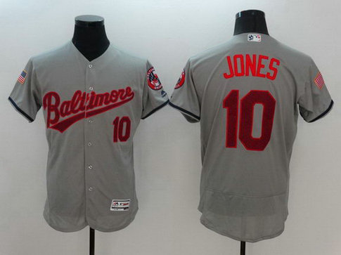 Orioles 10 Adam Jone Grey Fashion Stars & Stripes Flexbase Jersey