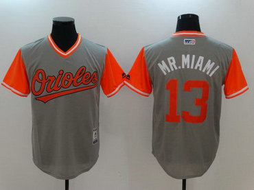 Orioles 13 Manny Machado Mr. Miami Majestic Gray 2017 Players Weekend Nickname Jersey