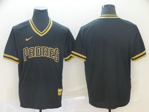 Padres Blank Black Gold Nike Cooperstown Collection Legend V Neck Jersey