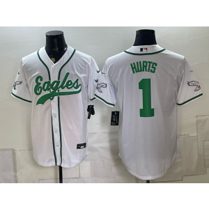 Philadelphia Eagles 1 Hurts White Baseball Vapor Limited Men Jersey
