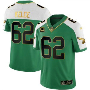 Philadelphia Eagles 62 Jason Kelce Kelly Green Gold Vapor Limited Men Jersey with C Patch