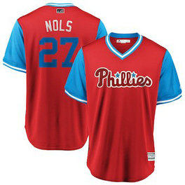 Philadelphia Phillies #27 Aaron Nola Nols Majestic Scarlet Men's 2018 Players' Weekend Cool Base Jersey