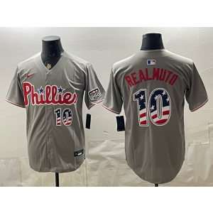 Philadelphia Phillies 10 JT Realmuto Grey USA 250 Fourth of July Cool Base Men Jersey