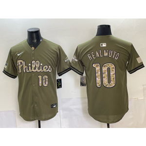 Philadelphia Phillies 10 JT Realmuto Olive Salute to Service Cool Base Men Jersey
