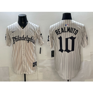 Philadelphia Phillies 10 JT Realmuto White Gothic Cool Base Men Jersey