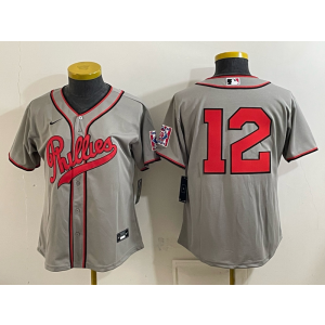 Philadelphia Phillies 12 Grey Women Jersey