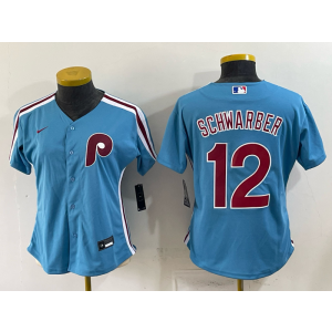 Philadelphia Phillies 12 Schwarber Blue Cool Base Youth Jersey