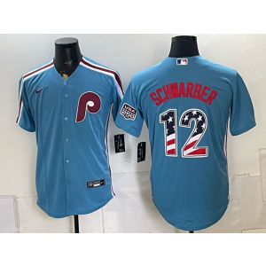 Philadelphia Phillies 12 Schwarber Blue USA 250 Fourth of July Men Jersey