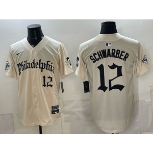 Philadelphia Phillies 12 Schwarber Gothic Cream Men Jersey