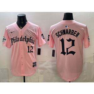 Philadelphia Phillies 12 Schwarber Gothic Pink Men Jersey