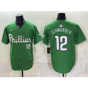 Philadelphia Phillies 12 Schwarber Green Cool Base Men Jersey