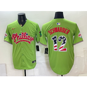 Philadelphia Phillies 12 Schwarber Green USA 250 Fourth of July Men Jersey