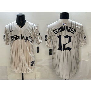 Philadelphia Phillies 12 Schwarber White Gothic Cool Base Men Jersey