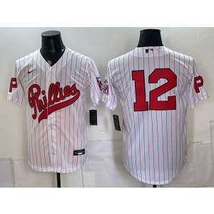 Philadelphia Phillies 12 Schwarber White Throwback Men Jersey