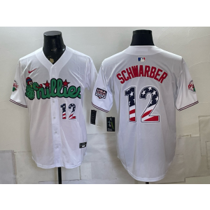 Philadelphia Phillies 12 Schwarber White USA 250 Fourth of July Men Jersey 1