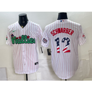 Philadelphia Phillies 12 Schwarber White USA 250 Fourth of July Men Jersey