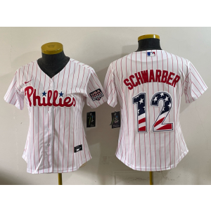 Philadelphia Phillies 12 Schwarber White USA 250 Fourth of July Women Jersey