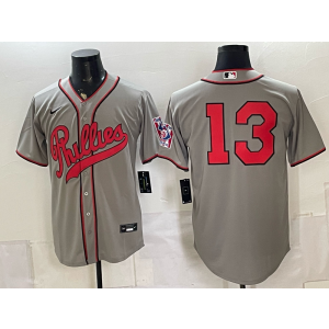 Philadelphia Phillies 13 Stub Grey Throwback Men Jersey