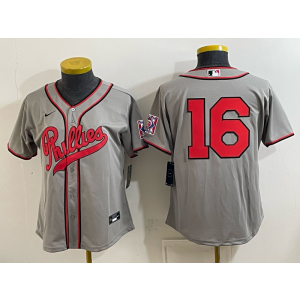 Philadelphia Phillies 16 Grey Women Jersey