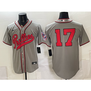 Philadelphia Phillies 17 Rhys Hoskins Grey Throwback Men Jersey
