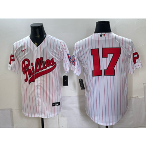 Philadelphia Phillies 17 Rhys Hoskins White Throwback Men Jersey