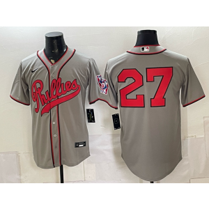Philadelphia Phillies 27 Aaron Nola Grey Throwback Men Jersey