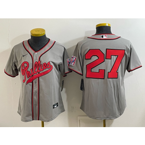 Philadelphia Phillies 27 Grey Women Jersey